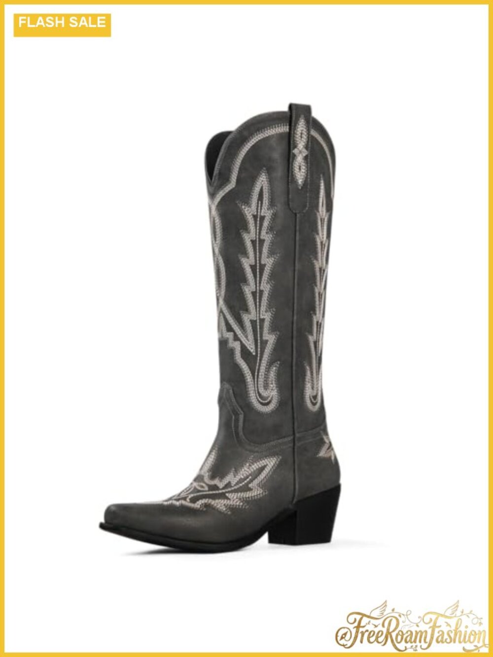 Women's Knee High Western Cowboy Boots Embroidered Almond Toe